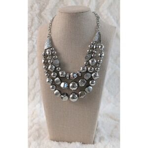 Chunky Silver Tone Multi Strand Beaded Statement Necklace‎ Gunmetal